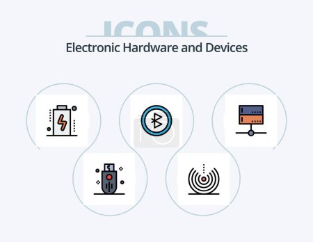 Ilustración de Devices Line Filled Icon Pack 5 Icon Design. electronic. devices. turntable. chip. radio - Imagen libre de derechos