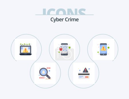 Illustration for Cyber Crime Flat Icon Pack 5 Icon Design. mobile. alert. cyber. mobile. encryption - Royalty Free Image