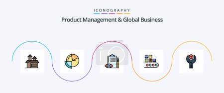Illustration for Product Managment And Global Business Line Filled Flat 5 Icon Pack Including product. line. monitoring. business. control - Royalty Free Image