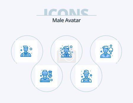 Téléchargez les illustrations : Male Avatar Blue Icon Pack 5 Icon Design. man. avatar. officer. teacher. learn - en licence libre de droit