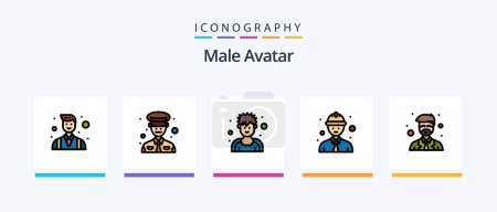 Téléchargez les illustrations : Male Avatar Line Filled 5 Icon Pack Including labor. chief. gardener. transportation. avatar. Creative Icons Design - en licence libre de droit