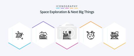Illustration for Space Exploration And Next Big Things 25 Line icon pack including construction. giant. base. gas. habitation - Royalty Free Image