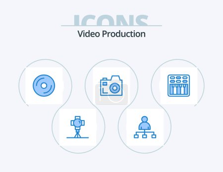 Illustration for Video Production Blue Icon Pack 5 Icon Design. cinema. communication. share. camera. media - Royalty Free Image