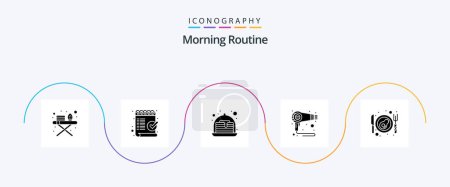 Ilustración de Morning Routine Glyph 5 Icon Pack Including egg. bacon. cake. machine. fen - Imagen libre de derechos