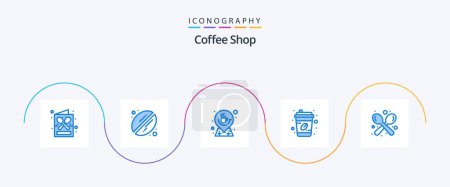 Téléchargez les illustrations : Coffee Shop Blue 5 Icon Pack Including coffee. cup. coffee. coffee cup. map - en licence libre de droit