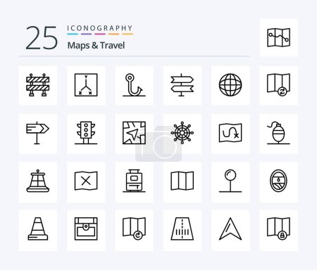 Illustration for Maps & Travel 25 Line icon pack including map. synchronize. direction. sync. location - Royalty Free Image