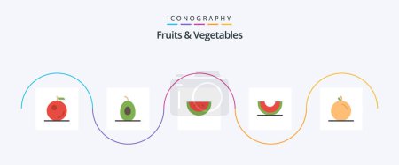 Téléchargez les illustrations : Fruits and Vegetables Flat 5 Icon Pack Including . food. pulp. fruit - en licence libre de droit