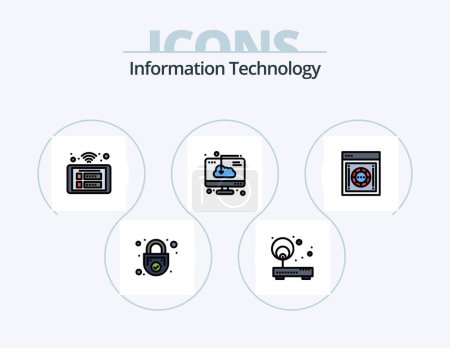 Ilustración de Information Technology Line Filled Icon Pack 5 Icon Design. local. area. shield. electric. computer - Imagen libre de derechos