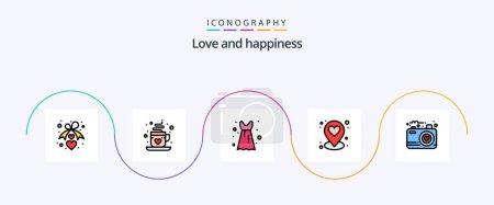 Illustration for Love Line Filled Flat 5 Icon Pack Including photo. image. blouse frock. camera. location - Royalty Free Image