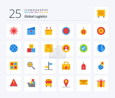 Ilustración de Global Logistics 25 Flat Color icon pack including star. global. shopping. clock. watch - Imagen libre de derechos