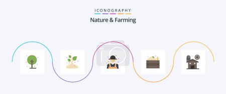 Téléchargez les illustrations : Nature And Farming Flat 5 Icon Pack Including . farm. agriculture. barn. vegetables - en licence libre de droit