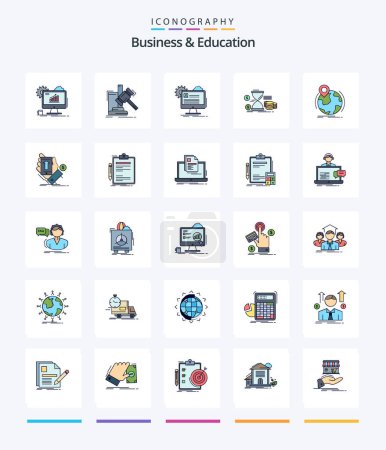 Téléchargez les illustrations : Creative Business And Education 25 Line FIlled icon pack  Such As money. hourglass. judgement. update. report - en licence libre de droit