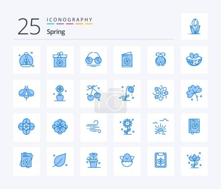 Téléchargez les illustrations : Spring 25 Blue Color icon pack including bug. identification card. glasses. greeting card. business card - en licence libre de droit
