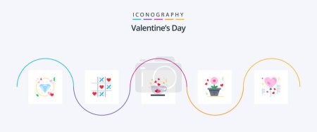 Téléchargez les illustrations : Valentines Day Flat 5 Icon Pack Including balloon. rose. coffee. romance. flower - en licence libre de droit