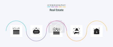 Ilustración de Real Estate Glyph 5 Icon Pack Including dollar house. property. apartment. real. house - Imagen libre de derechos