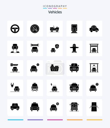 Illustration for Creative Vehicles 25 Glyph Solid Black icon pack  Such As vehicle. travel. military. transportation. railway - Royalty Free Image