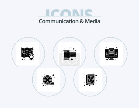 Illustration for Communication And Media Glyph Icon Pack 5 Icon Design. news. computer. map. negative tape. photo - Royalty Free Image