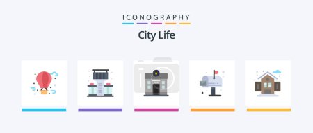 Illustration for City Life Flat 5 Icon Pack Including school. city. life. mailbox. environment. Creative Icons Design - Royalty Free Image