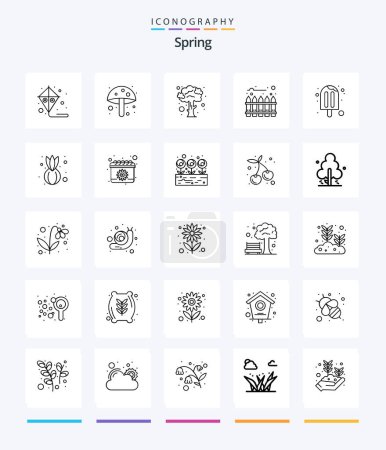 Téléchargez les illustrations : Creative Spring 25 OutLine icon pack  Such As summer. season. spring. ice cream. palisade - en licence libre de droit