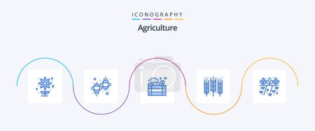 Téléchargez les illustrations : Agriculture Blue 5 Icon Pack Including grain. food. fly. crop. farming - en licence libre de droit