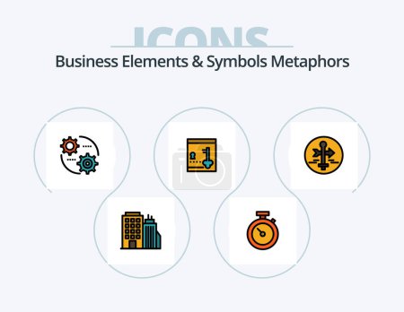 Téléchargez les illustrations : Business Elements And Symbols Metaphors Line Filled Icon Pack 5 Icon Design. law. badge. insurance. identity. id - en licence libre de droit