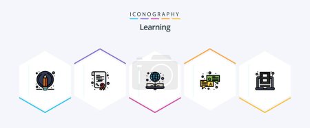 Illustration for Learning 25 FilledLine icon pack including online. education. e book. chat. qa - Royalty Free Image