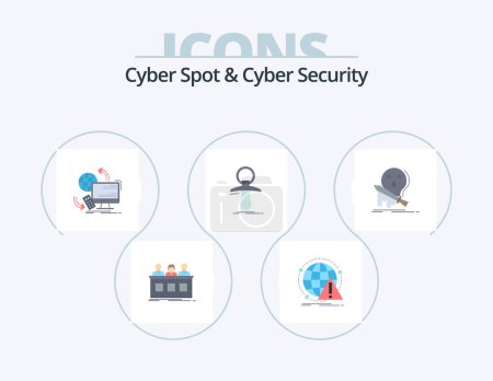 Téléchargez les illustrations : Cyber Spot And Cyber Security Flat Icon Pack 5 Icon Design. newbie. baby. computer. security. monitoring - en licence libre de droit