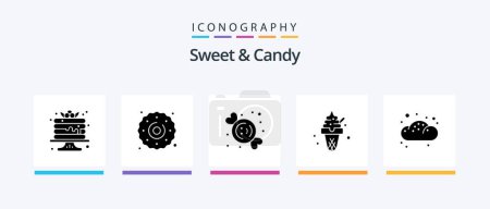 Téléchargez les illustrations : Sweet And Candy Glyph 5 Icon Pack Including bread. sweets. candy. ice cream. dessert. Creative Icons Design - en licence libre de droit