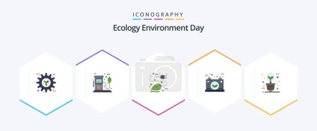 Téléchargez les illustrations : Ecology 25 Flat icon pack including energy. battery. pump. eco. leaf - en licence libre de droit