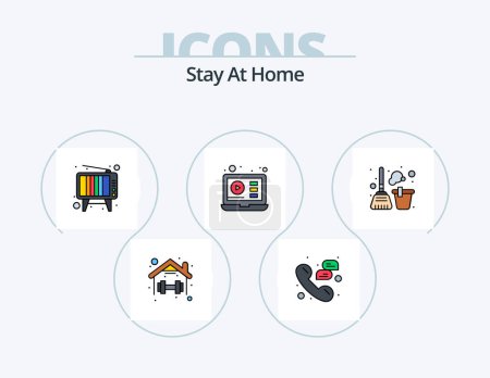 Photo for Stay At Home Line Filled Icon Pack 5 Icon Design. tutorials. education. music. support. messages - Royalty Free Image