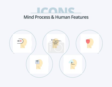 Illustration for Mind Process And Human Features Flat Icon Pack 5 Icon Design. shield. mind. head. thinking. mind - Royalty Free Image