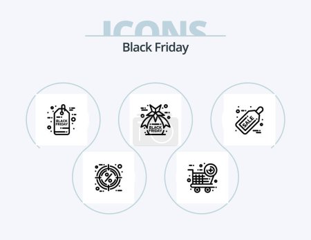 Téléchargez les illustrations : Black Friday Line Icon Pack 5 Icon Design. sale. friday. gifts. discount. shopping - en licence libre de droit