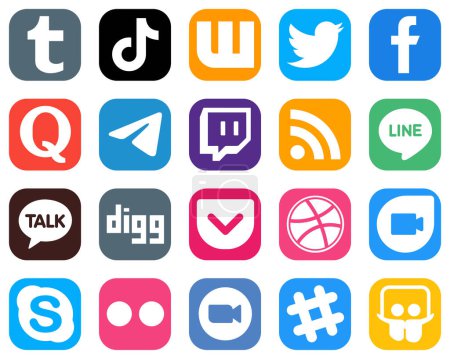 Ilustración de 20 High Resolution Social Media Icons such as twitch. messenger. tweet. telegram and quora icons. Professional Gradient Icon Set - Imagen libre de derechos