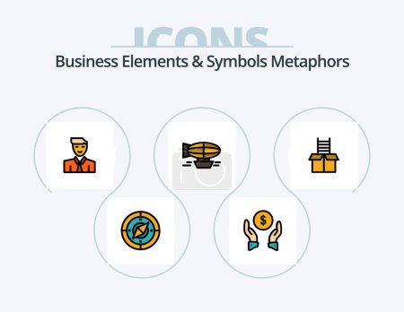 Téléchargez les illustrations : Business Elements And Symbols Metaphors Line Filled Icon Pack 5 Icon Design. location. two way. growing. trip. plant - en licence libre de droit