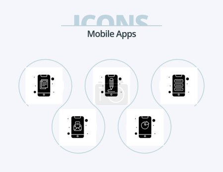 Téléchargez les illustrations : Mobile Apps Glyph Icon Pack 5 Icon Design. app. ui. application. interface. app - en licence libre de droit