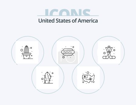 Illustration for Usa Line Icon Pack 5 Icon Design. . army. soda. security. hardball - Royalty Free Image