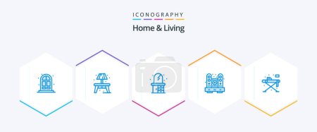 Téléchargez les illustrations : Home And Living 25 Blue icon pack including table. living. dresser. home. living - en licence libre de droit