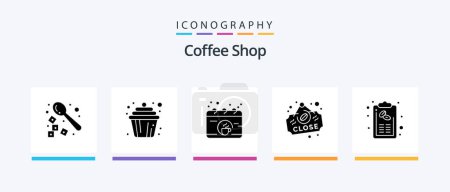 Téléchargez les illustrations : Coffee Shop Glyph 5 Icon Pack Including coffee. sign. calendar. close. coffee. Creative Icons Design - en licence libre de droit
