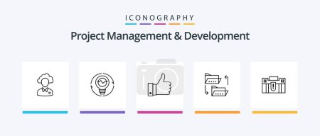 Téléchargez les illustrations : Project Management And Development Line 5 Icon Pack Including mail. chat. spreadsheet. report. graph. Creative Icons Design - en licence libre de droit
