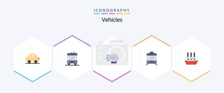 Illustration for Vehicles 25 Flat icon pack including . . zeppelin. vessel. steamboat - Royalty Free Image