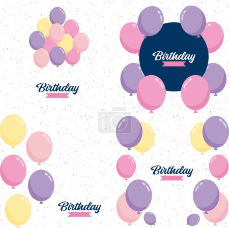 Ilustración de Happy Birthday text with a 3D. glossy finish and abstract shapes - Imagen libre de derechos