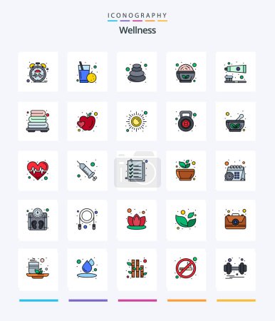 Illustration for Creative Wellness 25 Line FIlled icon pack  Such As brush. salad. hot. healthy. stone - Royalty Free Image