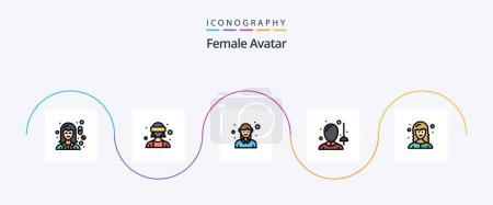 Illustration for Female Avatar Line Filled Flat 5 Icon Pack Including sword. fencing. vr glasses. female. woman - Royalty Free Image