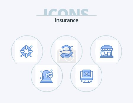 Téléchargez les illustrations : Insurance Blue Icon Pack 5 Icon Design. shop. protection. insurance. insurance. insurance - en licence libre de droit