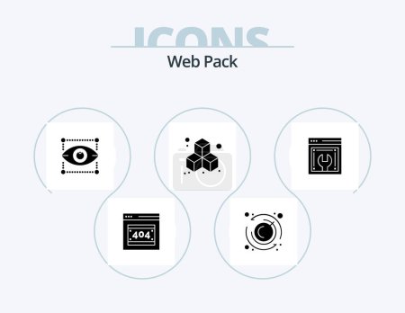 Illustration for Web Pack Glyph Icon Pack 5 Icon Design. . web development. designing. web configuration. cube - Royalty Free Image