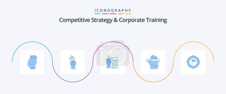 Téléchargez les illustrations : Competitive Strategy And Corporate Training Blue 5 Icon Pack Including learn. education. decision. presentation. graph - en licence libre de droit