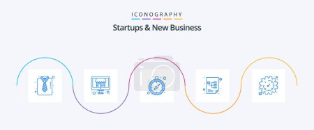 Téléchargez les illustrations : Startups And New Business Blue 5 Icon Pack Including gear. time. clock. document. project - en licence libre de droit