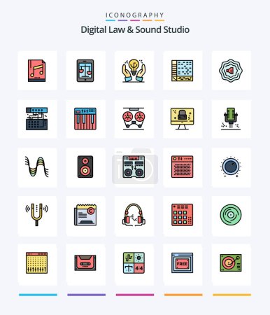Ilustración de Creative Digital Law And Sound Studio 25 Line FIlled icon pack  Such As daw. audio. online. application. hand - Imagen libre de derechos