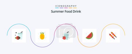 Téléchargez les illustrations : Summer Food Drink Flat 5 Icon Pack Including . food. drink. marshmallow. lemon - en licence libre de droit