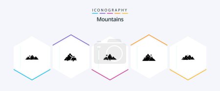 Ilustración de Montañas 25 Paquete de iconos de glifos incluyendo. .. naturaleza. Escena. colina - Imagen libre de derechos